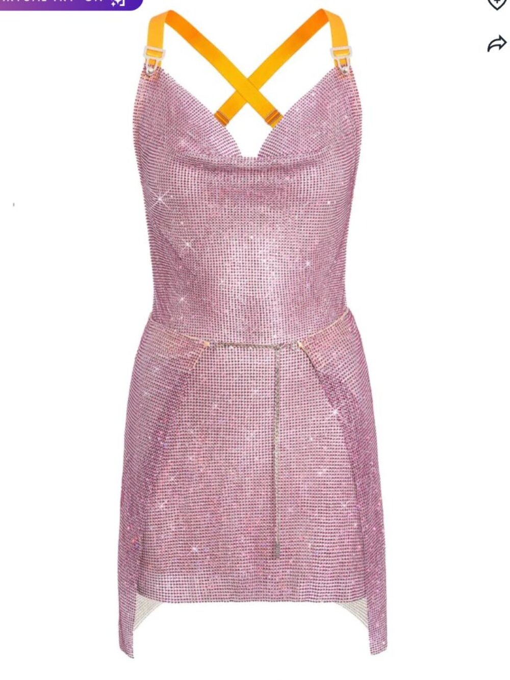 Poster Girl Pink Rhinestone Chainmail Mini Dress